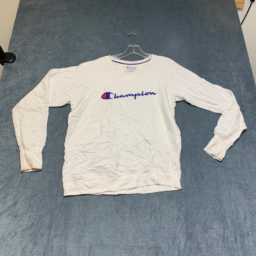 Champion Authentic Sweatshirt Womens L White Graphic Logo Long Sleeve Pullover